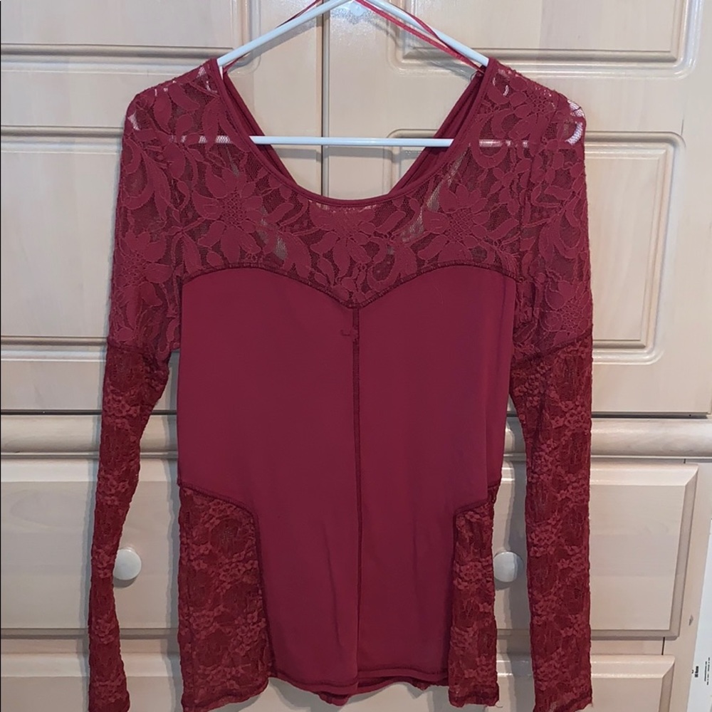 Free People Maroon Lace Long Sleeve